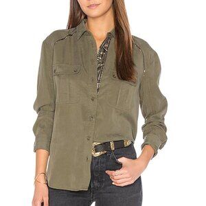 FREE People Off Campus Button Up Shirt Collared Long Sleeve Casual Army Green XS